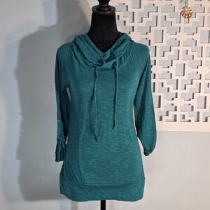 Neon Soul Women's Teal Green Long Sleeve Mock Neck Hoodie Shirt Small